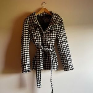 Black and White Houndstooth Pea Coat